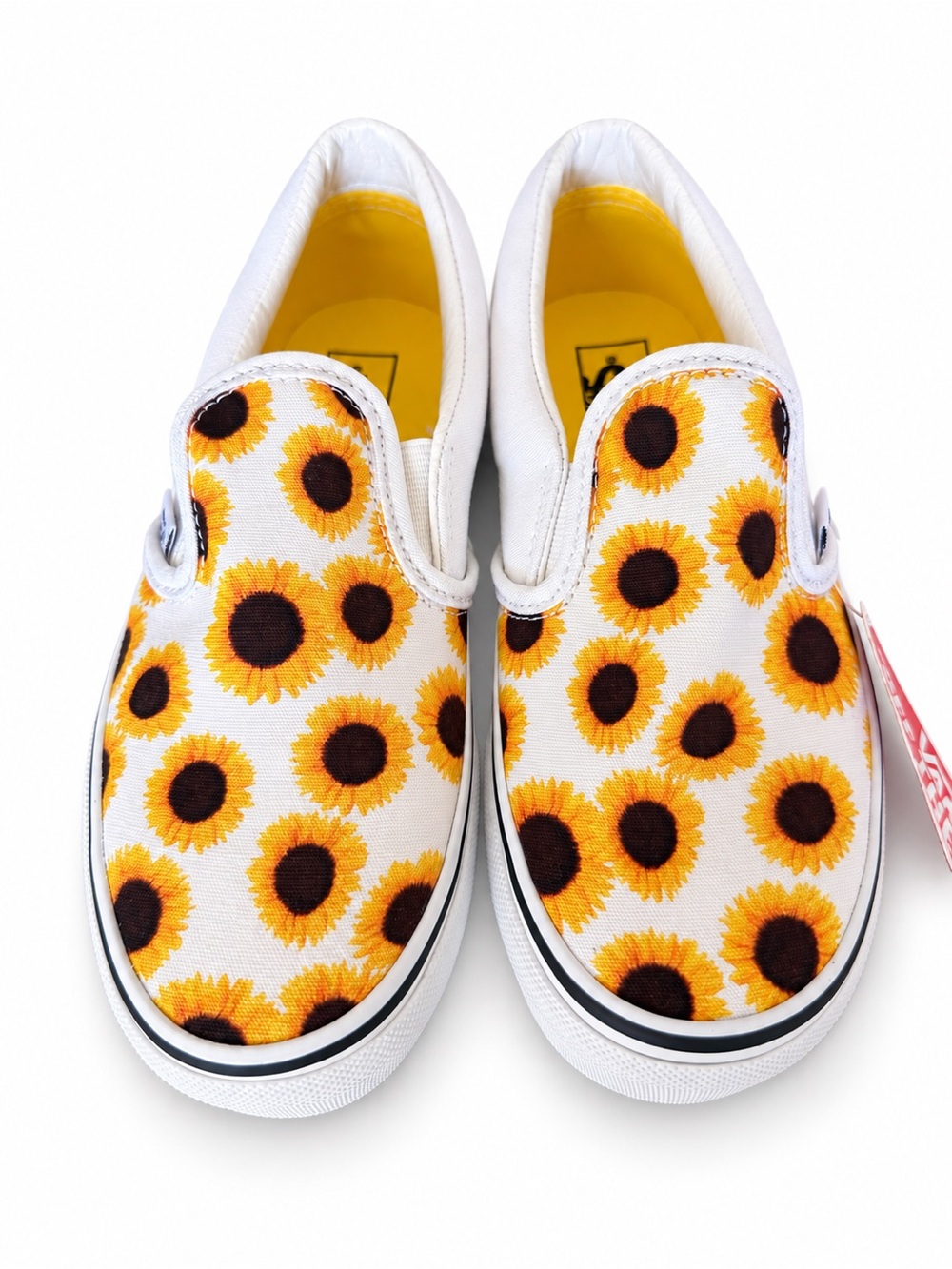Vans Kids Slip-On Sneakers with Yellow Sunflower Print - White/Yellow